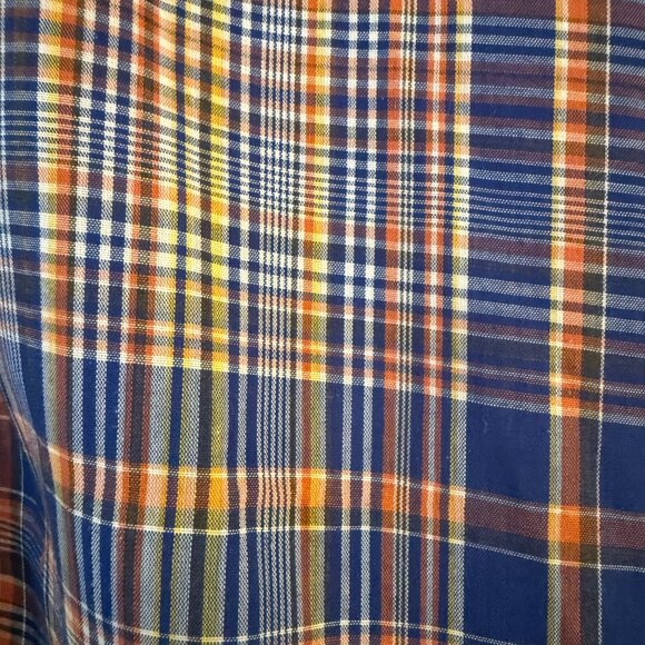 Vintage 70s Felive Blue Short Sleeve Check Plaid Button Down Shirt Large - Picture 6 of 10